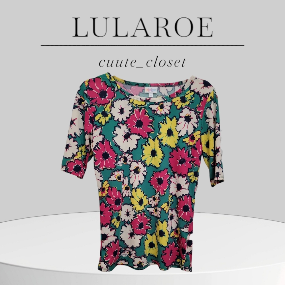 LULAROE Short sleeves Crewneck Green Floral Gigi Tee-shirt